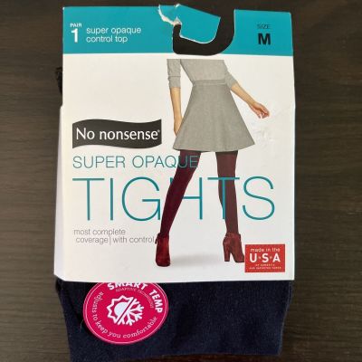 NWT No Nonsense Womens Medium Black Super Opaque Control Top Tights 1 Pair